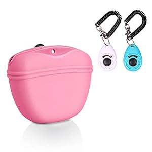 Left&Right Dog Clicker Training Kit,Silicone Dog Training Treat Pouch and Dog Clickers,Dog Treat Bag with Clicker Training for Dogs,Pet Treat Bag with Convenient Magnetic Buckle Closing and Waist Clip