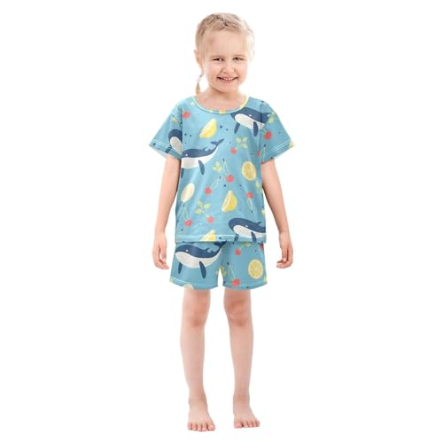 ALAZA Cartoon Whale Lemon Pajamas Short Sleeve 2 Piece Sleepwear Top and Bottom Pajama Set Unisex3