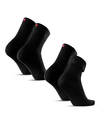 DANISH ENDURANCE Calcetines Térmicos y Acogedores para Invierno con Forro Polar Cálido para Hombres y Mujeres, 2 Pack, Negro, 43-47
