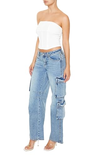 Forever 21 Women's Low-Rise Wide-Leg Cargo Jeans3