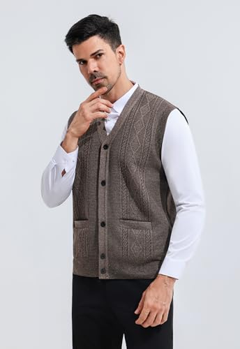 LemonGirl Mens V Neck Slim Fit Vest Sleeveless Button Casual Knitwear Sweater4