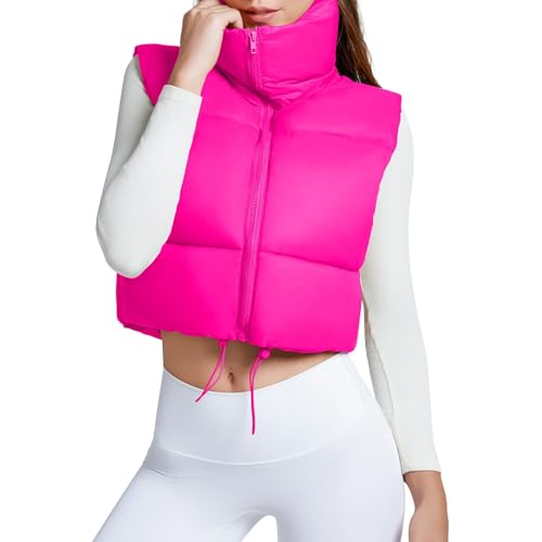 CULACCINO Women's Winter Cropped Puffer Vest Crop Jackets For Women Full Zip Stand Collar Padded Lightweight Outwear Vest