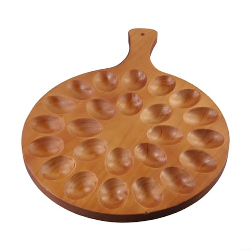 Soporte redondo de madera para huevos rellenos con asa, bandeja para servir y almacenar 24 agujeros, bandeja multiusos para reuniones de encimera de cocina