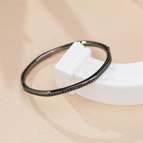 Bangle bracelet noir unisexe rigide octogonal en zircone mat