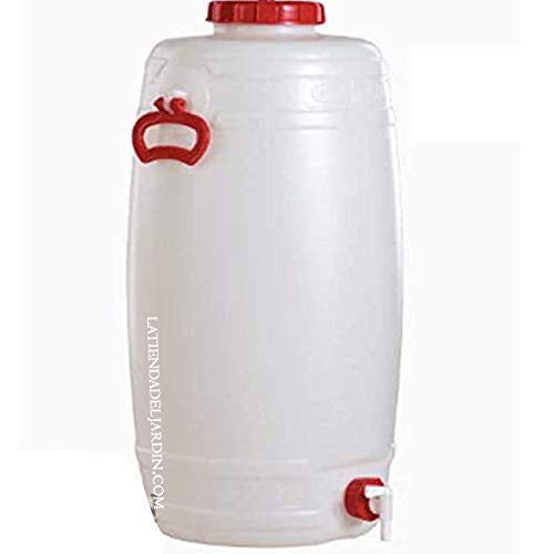 BARRIL POLIETILENO alimentario 50 LITROS para liquidos y bebidas. Medidas: diámetro 33 cm, altura 69 cm y peso 2,2 kg.