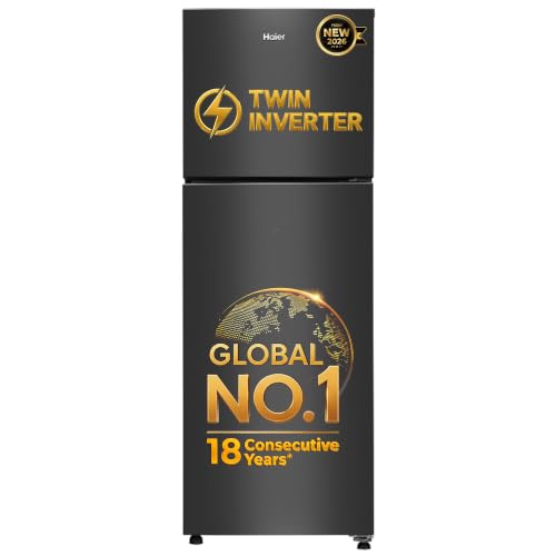 Image of Haier 240 L 2 Star Frost Free Twin Inverter Double Door Refrigerator with Cool Pad for Extended Freezer Cooling & Spacious Fresh Zone (HEF-252EGBA-P, GE Black, 2026 Model)