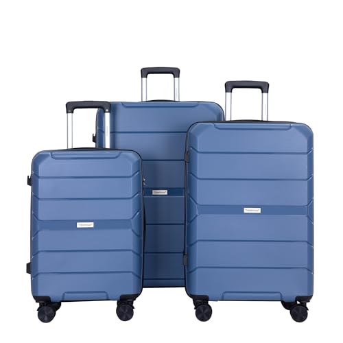 Lightweight Hardshell Luggage Set with Wheels - 3-Piece Blue Suitcase Set (20