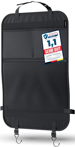 LIONSTRONG® Auto Organizer Kinder Rücksitz schwarz [WASSERDICHT] - Rückenlehnenschutz Auto Kinder universell kompatibel - Autositz Organizer - Sitzschutz Rückenlehne - große Tasche