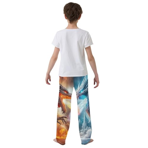 CHIFIGNO Boys Casual Pants Fire Dragon and Ice Dragon Pants for Boys with Pockets Pants for Boys 11-123