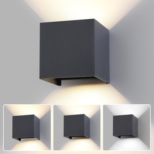 FUPE LED 15W Wandleuchte Aussen Innen Einstellbare 3 Lichtfarben IP65 Wasserdicht Wandlampe Aussen Außenwandleuchten Aluminium Wandleuchte...