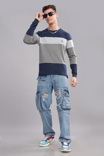 Image of ADRO Full Sleeve Tshirt for Men | Colorblock T Shirt for Men | 100% Cotton Tshirt | Full Sleeve Regular Fit T-Shirt | Men's Full Sleeves T Shirts