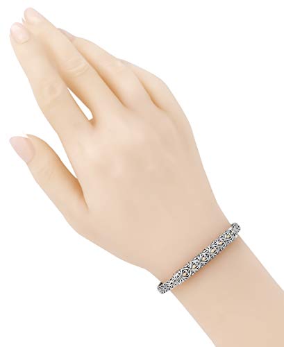 Image of DEVATA Sterling Silver 925 Bali with Dragon Bone Tulang Naga /Borobudur /Wheat Paddy Chain Bracelet