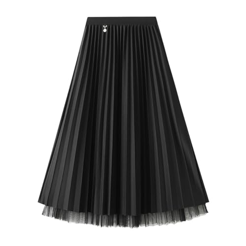 Reversible Pleated Tulle Skirt for Women, Aline Long High Elastic Waisted Summer Flowy Mesh Midi Skirt