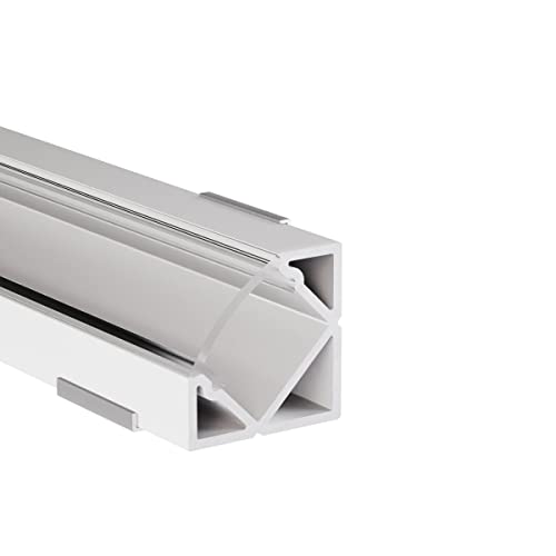 Perfiles de aluminio LED esquina de 45 en blanco con protectora Opal semi transparente o blanca difusa transparente de alumino® 200 150 100 50 cm, Alu + Abdeckung (Klar / Transparent) 0,5m