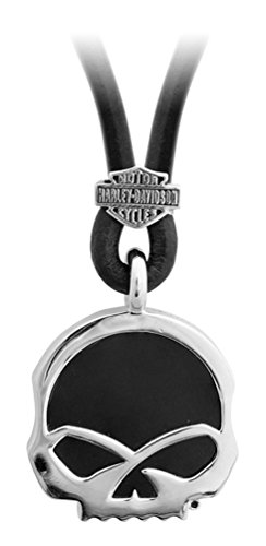 Harley-Davidson Men's Engraved Skull Onyx Necklace, Sterling Silver HDN0412-22
