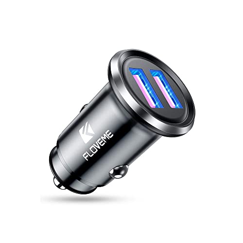 FLOVEME Chargeur Allume Cigare USB, Chargeur Voiture 36 W/6 A QC 3.0 Double Port USB,Mini Chargeur Allume-Cigare 12 V en Métal,pour iPhone XR/Xs/Max/X/8/7/13/Pro/Mini,Samsung Galaxy,HTC,Huawei etc