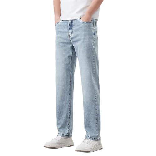 Men's Summer Thin Straight Denim Jeans Washed Retro Style Light Business Casual Trousers