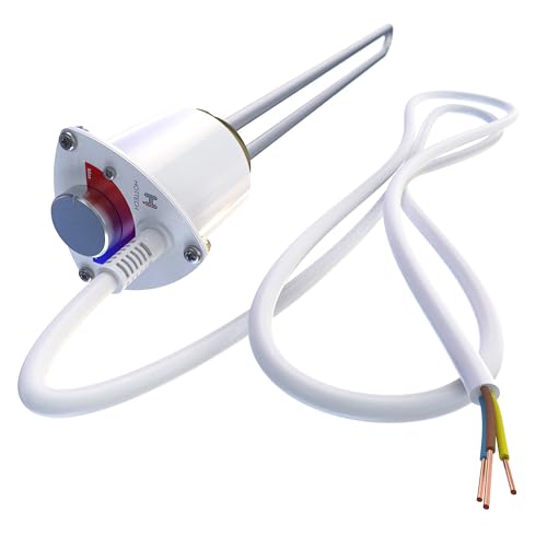 Electric Immersion Heater GR for Boiler, Electric Water Heater with Thermostat, Heating Element with Water Temperature Controller - 230 V, 1500 W, 6/4", White