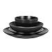 Gibson Home Queenslane 16-Piece Matte Black Stoneware Dinnerware Set – Double Bowl Plates and Bowls, Durable Kitchen Dinner Set