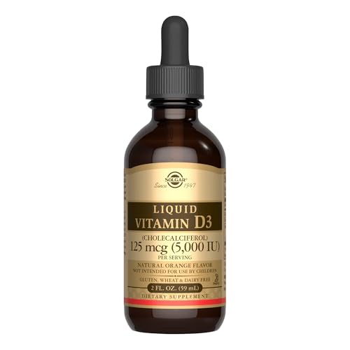 Solgar Liquid Vitamin D3 125 mcg (5,000 IU) - 2 fl oz - Delicious, Natural Orange Flavor - Helps Maintain Healthy Bones & Teeth - Immune System Support - Gluten Free, Dairy Free, Kosher - 59 Servings