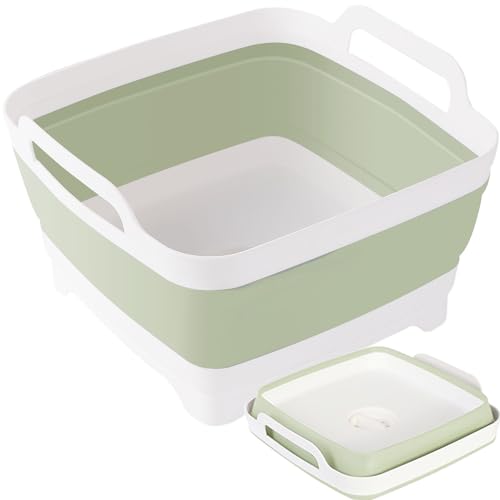 Image of Collapsible Dish Tub 9L-Collapsible Basin Bucket Portable Sink-Outdoor Multiuse Foldable Sink Tub Wash Dish Basin for Kitchen Basin RV Camping (Green)