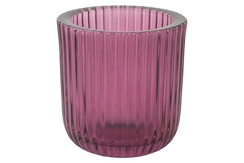 Cosy Home Lot de 6 Bougeoirs en Verre Ribs, Violet, 7,5X7,5Xh8Cm