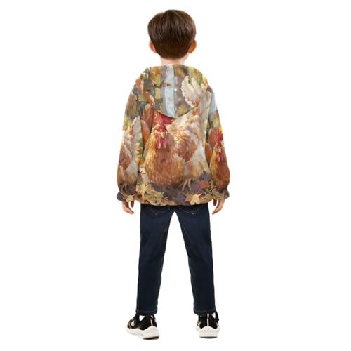 Autumn Rooster Pumpkins Fall Toddler Fleece Jacket Girl Boys Hooded Fleece Jacket Coat Warm Outwear Zip-up 3-10T4