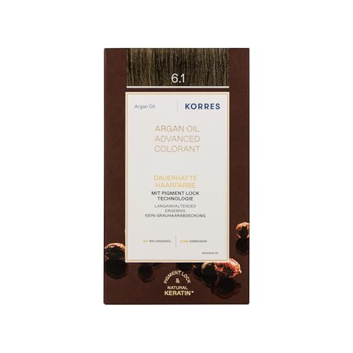 KORRES Argan Oil Colorant – ammoniakfreie Haarfarbe Dunkelblond Asch 6.1 – 100% Grauhaarabdeckung & vegan für ein langanhaltendes Farbergebnis