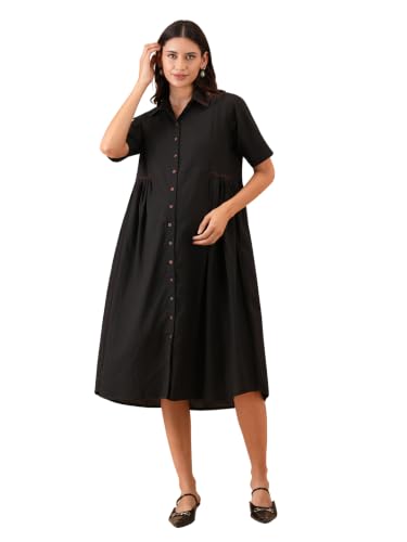 Image of The Mom Store Maternity & Nursing Midi Dress for Women | Pregnancy & Postpartum Wear | Cotton Flex Dress for New Mom | Trendy Stylish Comfortable Feeding Dress for Womens | Causal Office Formal Wear