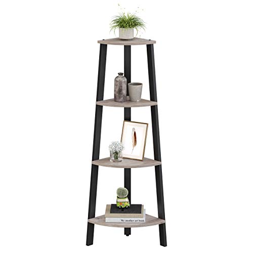 ALINRU Estante Esquinero, Librería de 4 Niveles, Estante de Almacenamiento, Soporte para Plantas Gris + Negro - Imagen 1 de 7