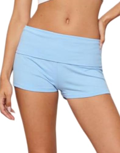 Image of Women Fold Over Lounge Shorts Low Waist Fitted Pajama Shorts Cute Sleep Pj Short Bottoms Roll Over Yoga Shorts