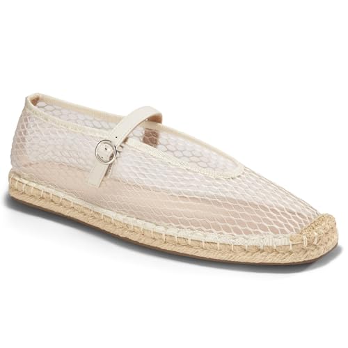 Women's Mary Jane Flats Closed Sqaure Toe Mesh Ballet Flats Espadrilles Comfy Dress Shoes