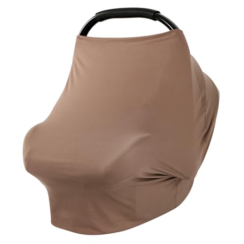 Image of TANOFAR Car Seat Cover for Baby, Multi-Use Cover Carseat Canopy, High Stretchy & Breathable Infant Carseat Cover, Shower Gifts for Unisex Boys and Girls (Brown)