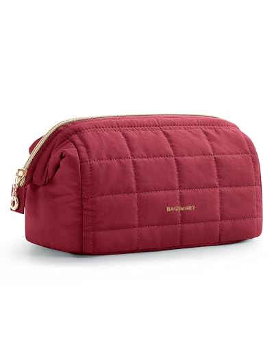 Image of BAGSMART Makeup Bag Travel Toiletry Bag, Puffy Padded Make Up Bags for Women Makeup Organizer Case, Wide-open Pouch Purse Travel Essentials Toiletries Accessories Brushes, Garnet Red