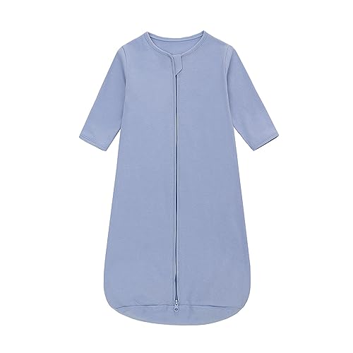 Image of Long Sleeve Sleep Sack, 100% Cotton Baby Sleeping Bag 0-18 Months Baby Wearable Blanket Super Soft Temp Regulating Premium Infant Toddler Kids Sleeping Sack (0-6 Months Blue)