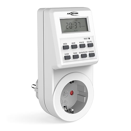 ANSMANN Zeitschaltuhr, Wochenzeitschaltuhr AES6 individuell programmierbar mit LCD-Display, 3680W, Digitale Zeitschaltuhr mit 18 vorprogrammierten Schaltzeiten, Zufallsfunktion, Sommerzeitschaltung