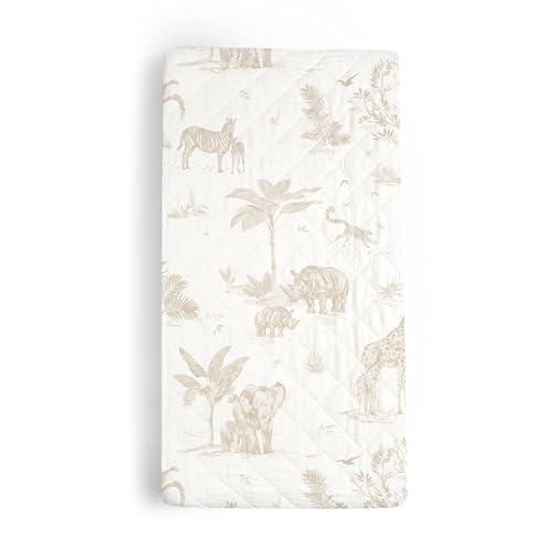 Image of Makemake Organics Organic Changing Pad Cover GOTS Certified Organic Cotton Changing Table Cover Non Toxic Quilted Ultra Soft Girls Boys Animal Nursery (16"x33", Safari)