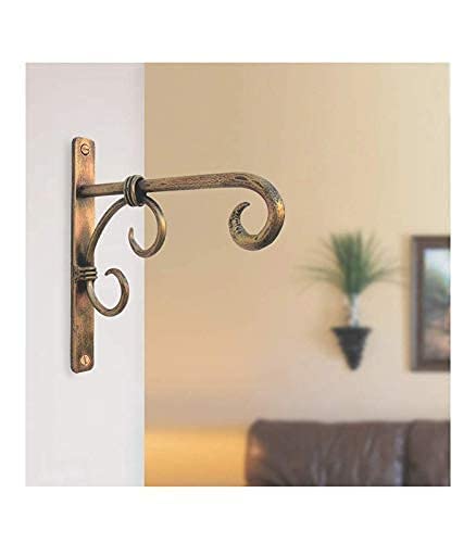 Image of Wall Hanging Brackets - Deluxe Pack of 5 Golden Metal Plant Hanger Hooks for Bird Feeders, Planters, Wind Chimes & Lights | Indoor & Outdoor Balcony Decor (6 x 1 x 7 in)