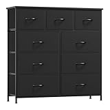 Somdot Kommode mit Schubladen, Stoffkommode, Kommode für Schlafzimmer Wohnzimmer Flur, Komodenschrank Schubladenschrank Aufbewahrungsschrank, 9 Stoffschubladen, Schwarz