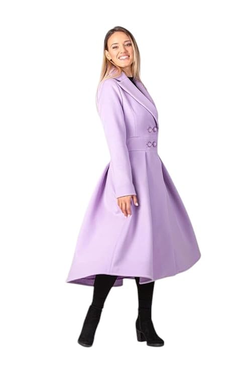 shakuntlam fashion house Women's Long Dress Coat - Double Breasted, Flared Winter Overcoat with Lapel Collar and Pockets for Formal Casual and Winter Wear-picture-18