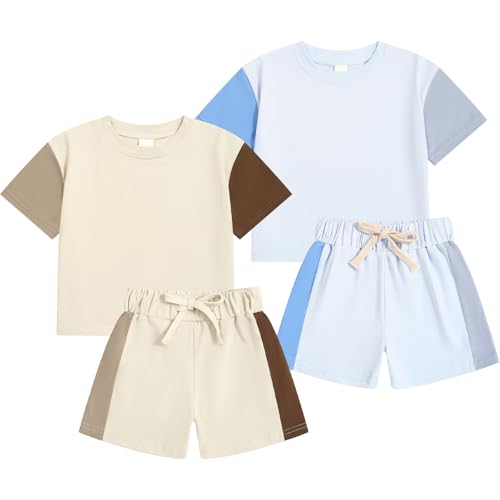 Image of 4 Piece Baby Boys' Clothing Sets Toddler Summer Outfits | Cotton Cute Baby Boy Summer Clothes, Short Sleeve Toddler T Shirts & Elastic Short Sets for Infant