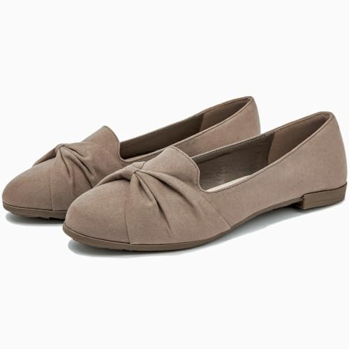 Saidoteto Women's Ballet Flats, Comfortable Round Toe Slip On Flat Shoes Classic Suede Office Dress Shoes for Work3