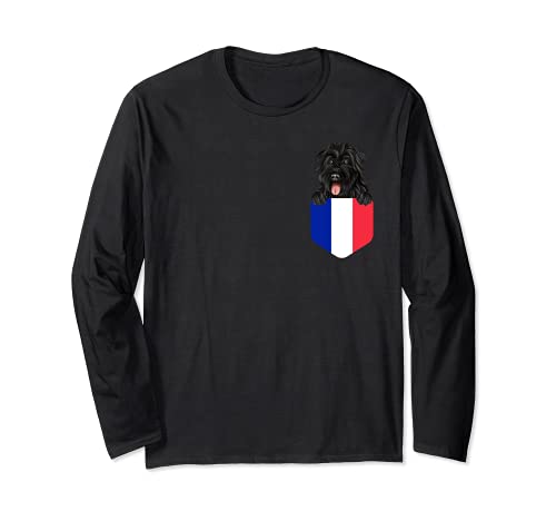 France Flag Bouvier des Flandres Dog In Pocket Long Sleeve T-Shirt, Black