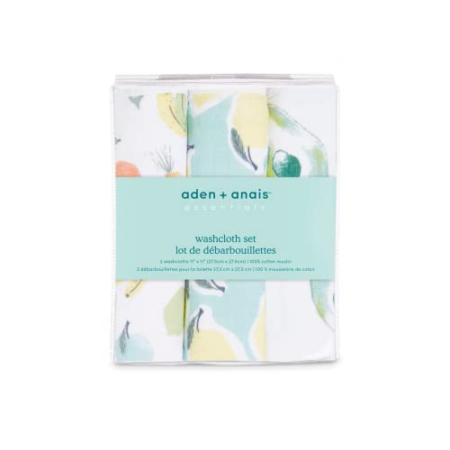 Image of aden + anais Essentials Washcloth 3-Pack, Super Soft 100% Cotton Muslin, Gentle on Skin, 3 Absorbent 11x11 Layers, Softer with Every Use, Perfect for Babies, Infants, Toddlers, Farm to Table