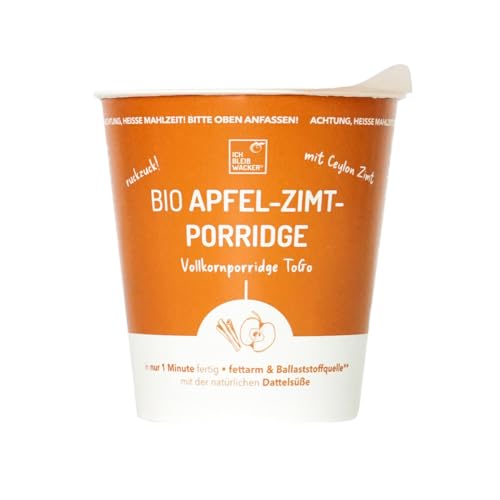 Apfel-Zimt-Porridge Bio, 80g von bleibwacker. Leckeres Frühstück im Becher für unterwegs. Ohne Milch. Vegan.