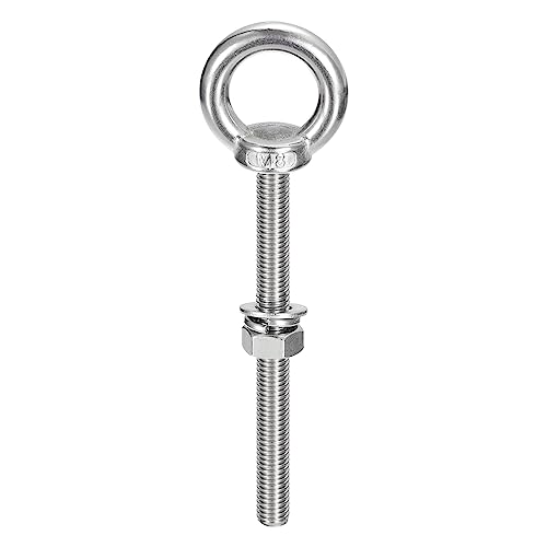 Image of uxcell Lifting Eye Bolt, 1 Set M8x100mm Eye Bolt with Nut Washer 304 Stainless Steel Shoulder Lifting Ring Eye Bolt for Hanging Item