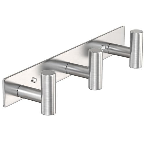 Image of VAEHOLD Silvery Hat and Coat Wall Mount Rack - 3 Hooks for Robes, Bags, Keys, and Towels - Bathroom Towel Hanger Organizer (1 Pack)
