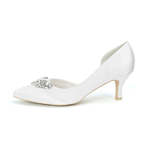 Ivory Wedding Shoes High Heels Bridal Shoes with Crystal Pointed Toe Satin Evening Party Shoes2