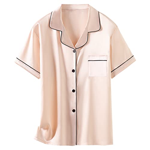 Image of Schbbbta Girls Womens Pajamas, Satin Silky Pjs Set Kids 2Pcs Button-Down Nightwear Sleepwear Gift for Mommy and me