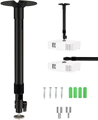 MIOAGT Universal Projector Ceiling Mount, 360° Rotatable Head with Extendable Length from 10.22 Inch to 15.73 Inch, 11 lbs Loading Capacity Anti-Rust Projector Mount, Comes with 2 Adapters, Black